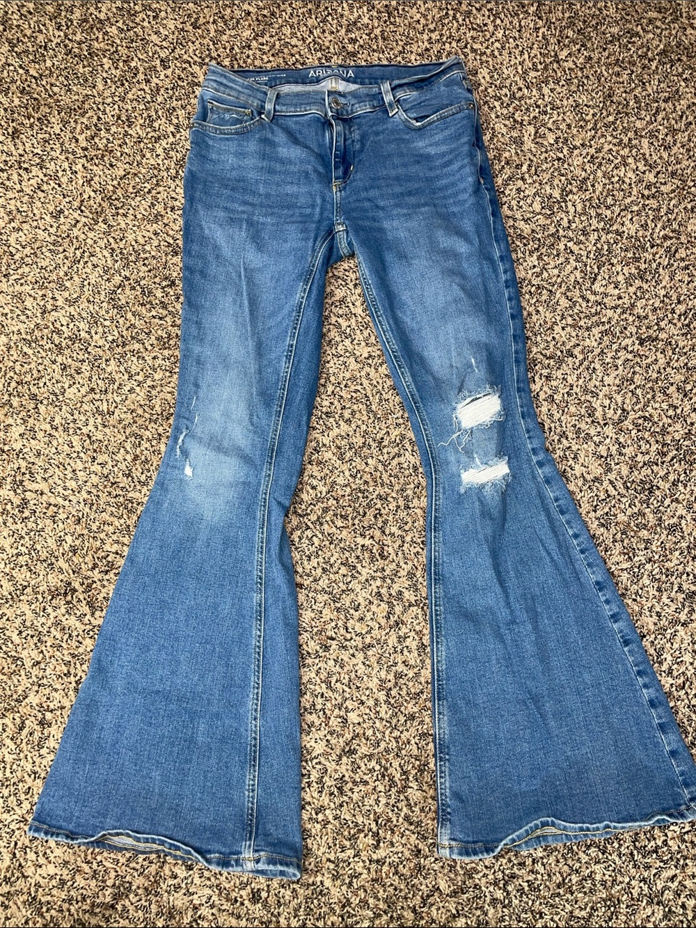 Y2K Distressed Super Flare Jeans Extreme Low Rise Stretch Size 7 | EUC